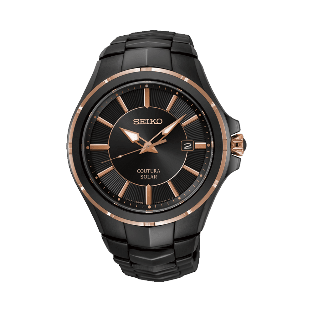 Seiko Coutura Men's 42.5mm Black & Rose Plated Solar Watch SNE516P