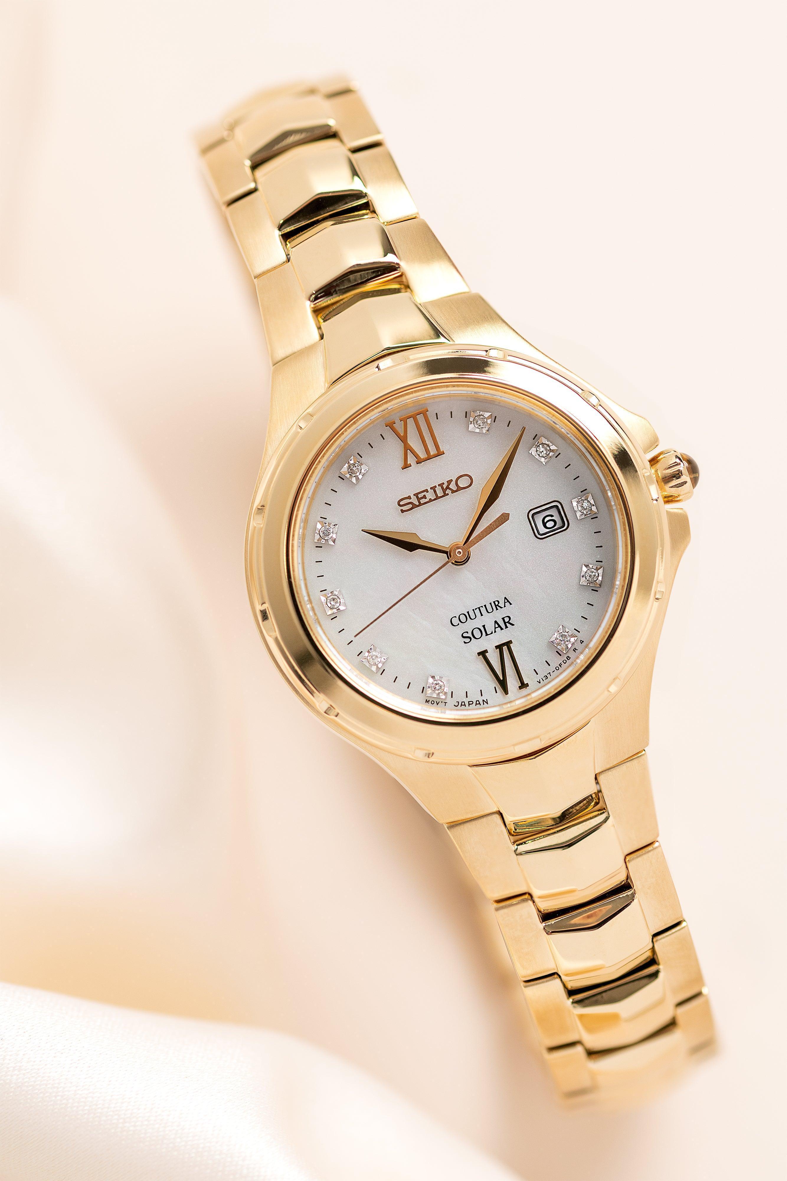 Seiko Coutura Women's 29mm Gold PVD Solar Watch SUT310P - Wallace Bishop