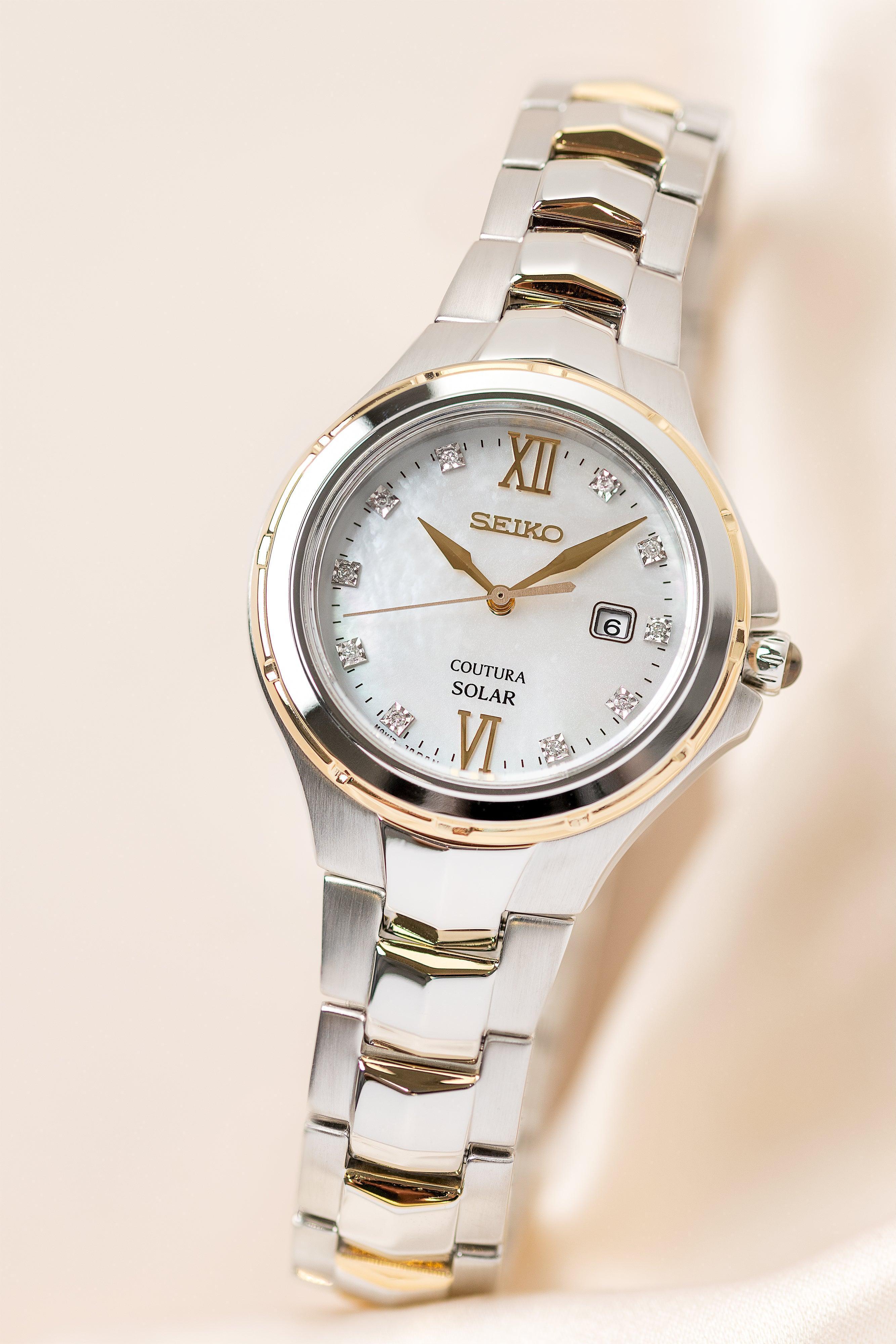 Seiko Coutura Women's 29mm Stainless Steel & Yellow IP Solar Watch SUT308P - Wallace Bishop