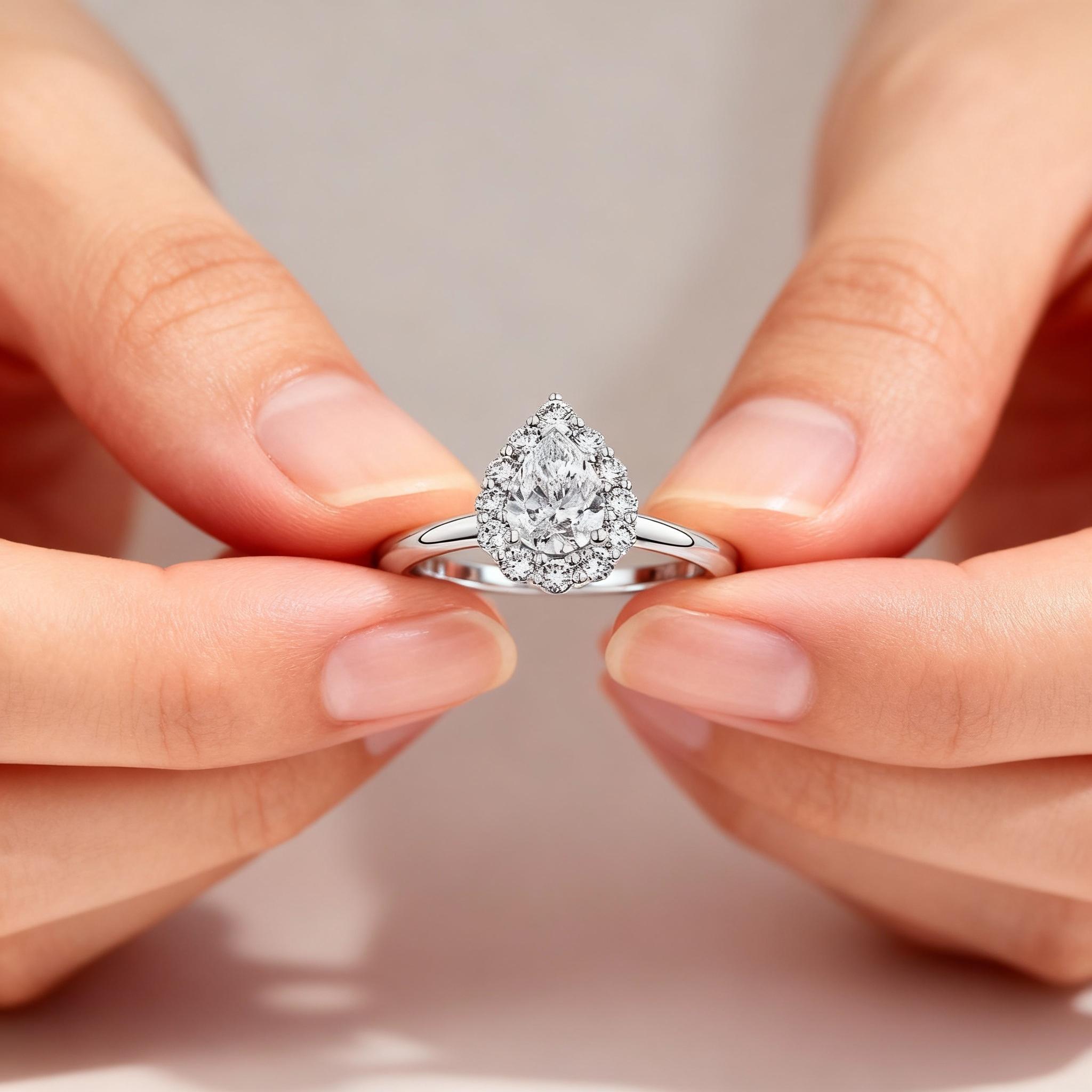 Everlasting 1.92ct TW Pear Lab-Grown Diamond Floral Halo Engagement Ring in 18ct White Gold