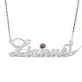 Personalised Name Necklace with Birthstone in Sterling Silver