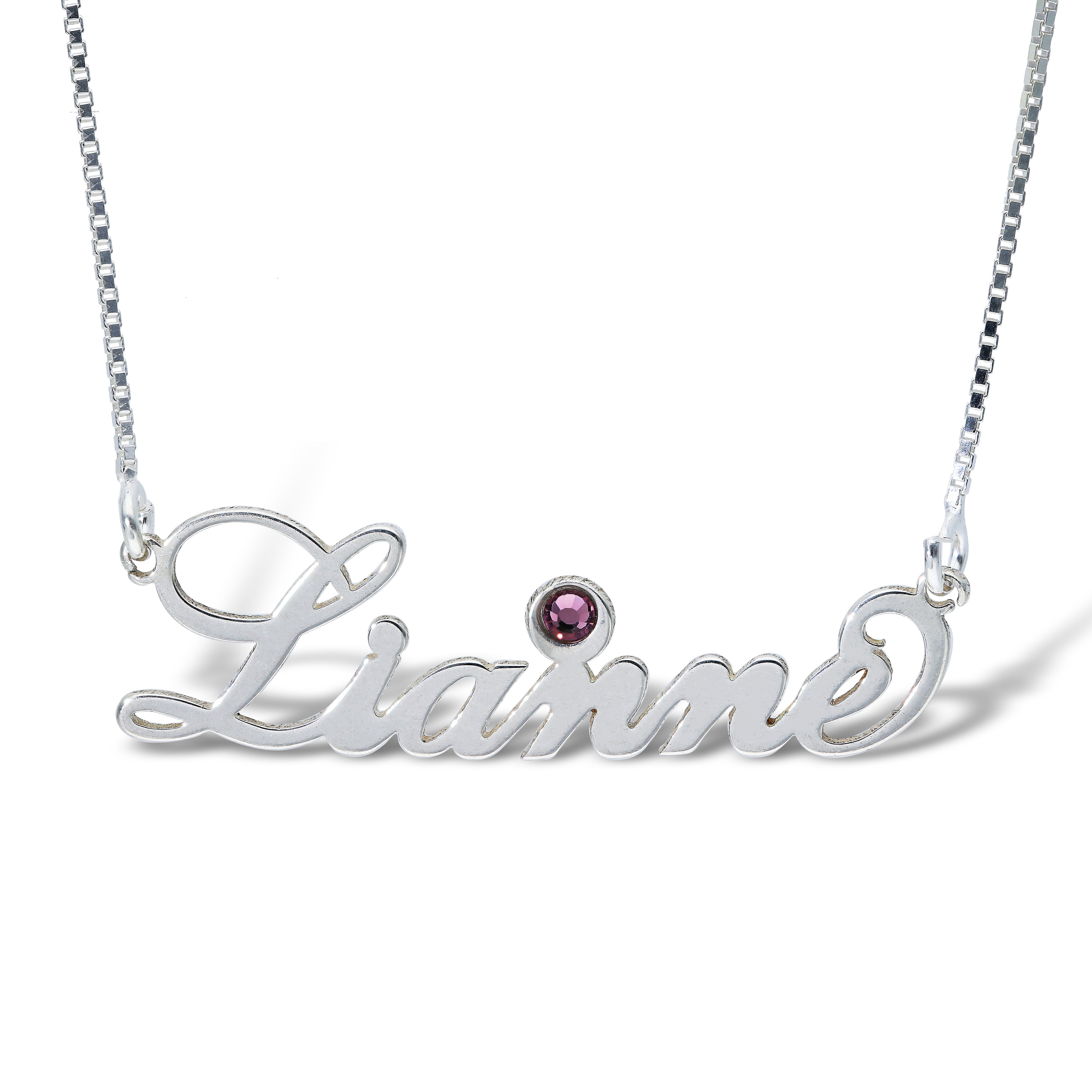 Personalised Name Necklace with Birthstone in Sterling Silver