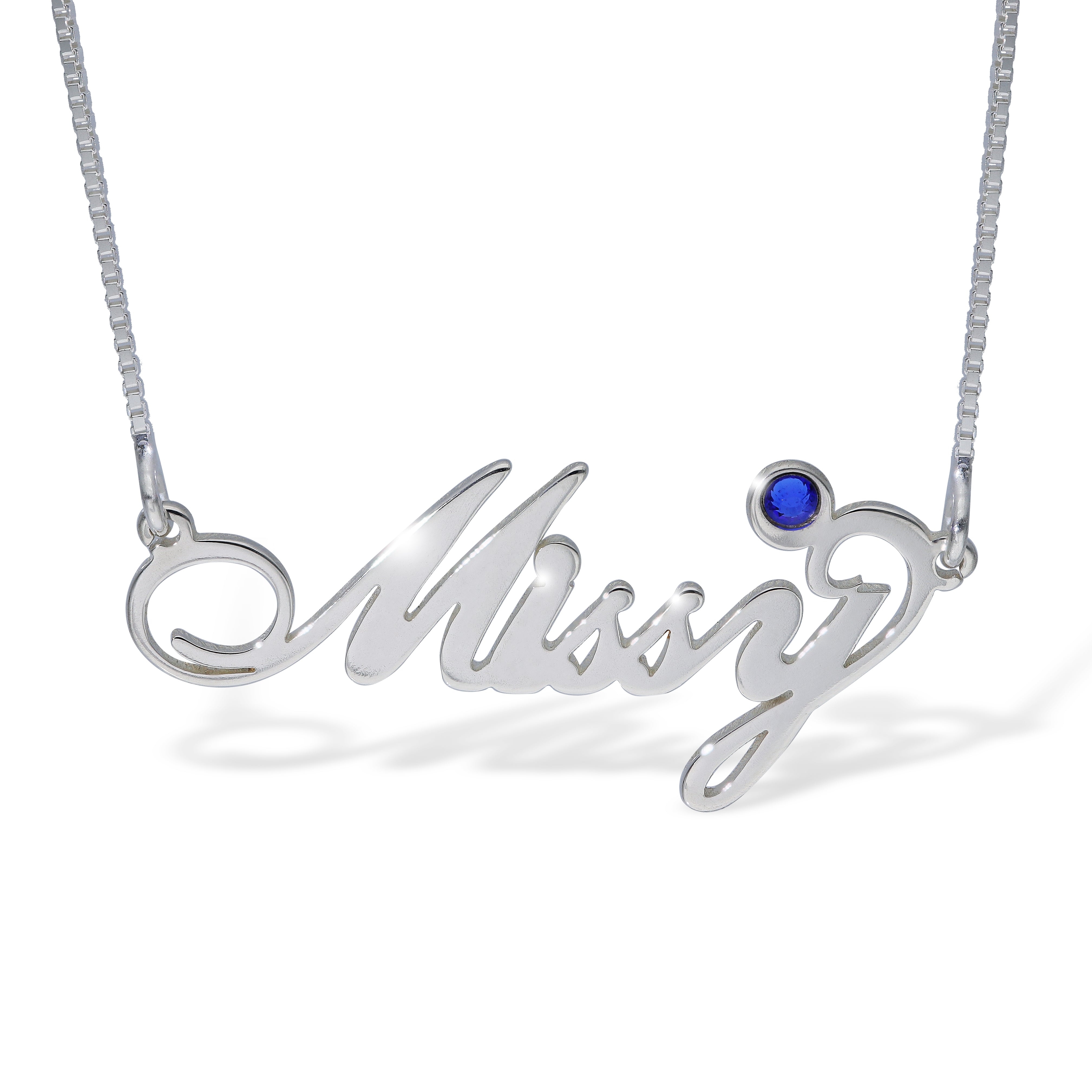 Personalised Name Necklace with Birthstone in Sterling Silver