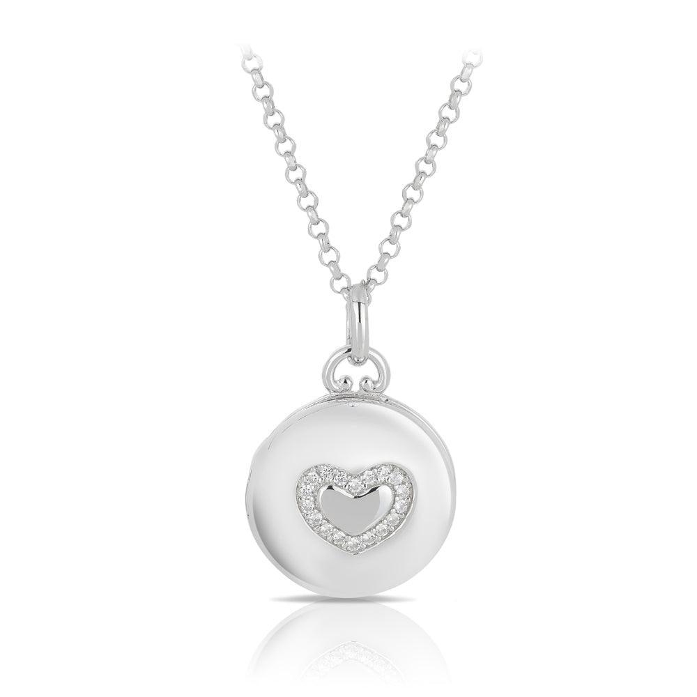 Small Circle Heart Polished Locket Pendant in Sterling Silver