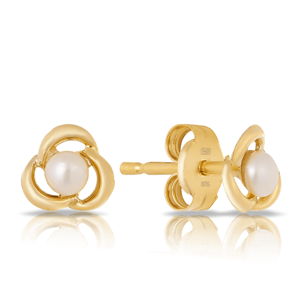 Small Freshwater Pearl Petal Earrings in 9ct Yellow Gold - Wallace Bishop