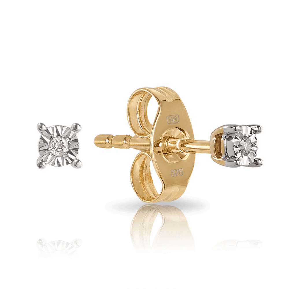 Small Illusion Set Diamond Stud Earrings in 9ct Yellow Gold