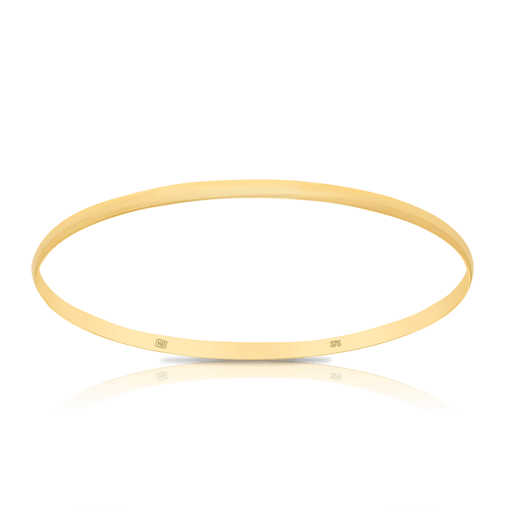Solid Round Half-Round Bangle in 9ct Yellow Gold