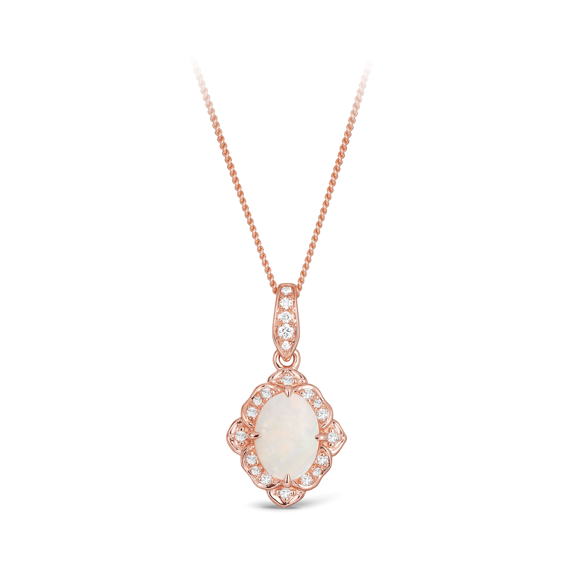 Solid White Opal & Diamond Pendant in 9ct Rose Gold - Wallace Bishop