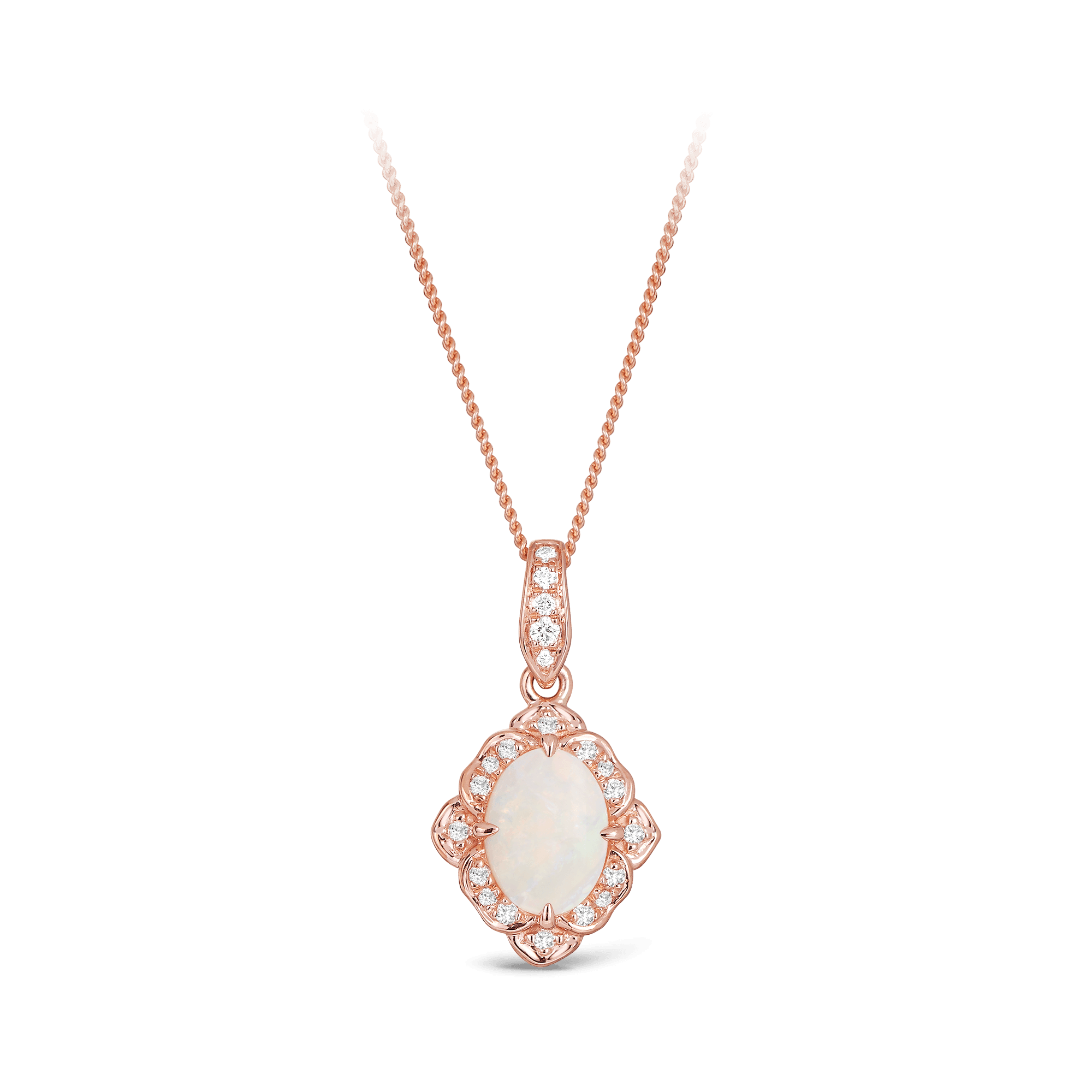 Solid White Opal & Diamond Pendant in 9ct Rose Gold