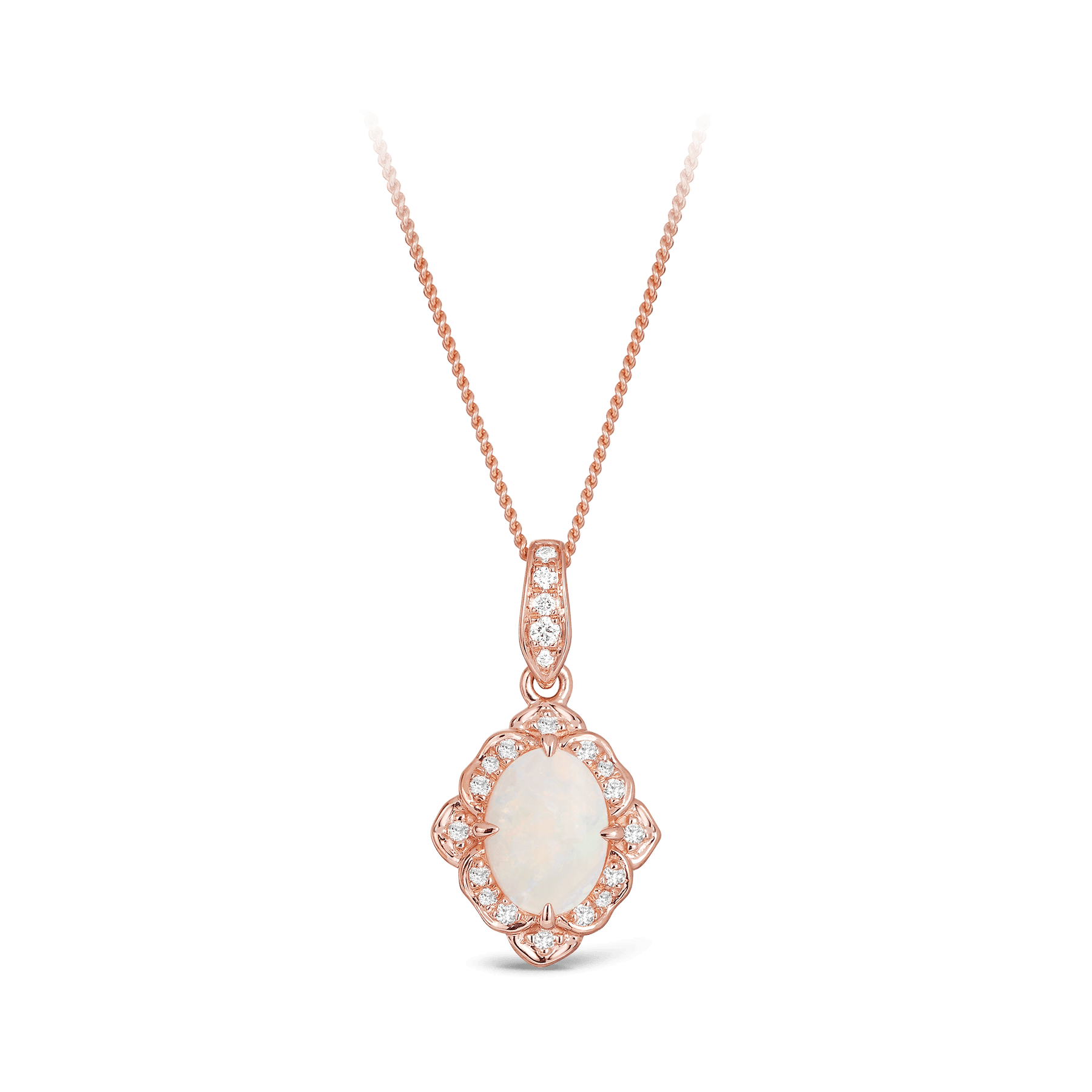 Solid White Opal & Diamond Pendant in 9ct Rose Gold - Wallace Bishop