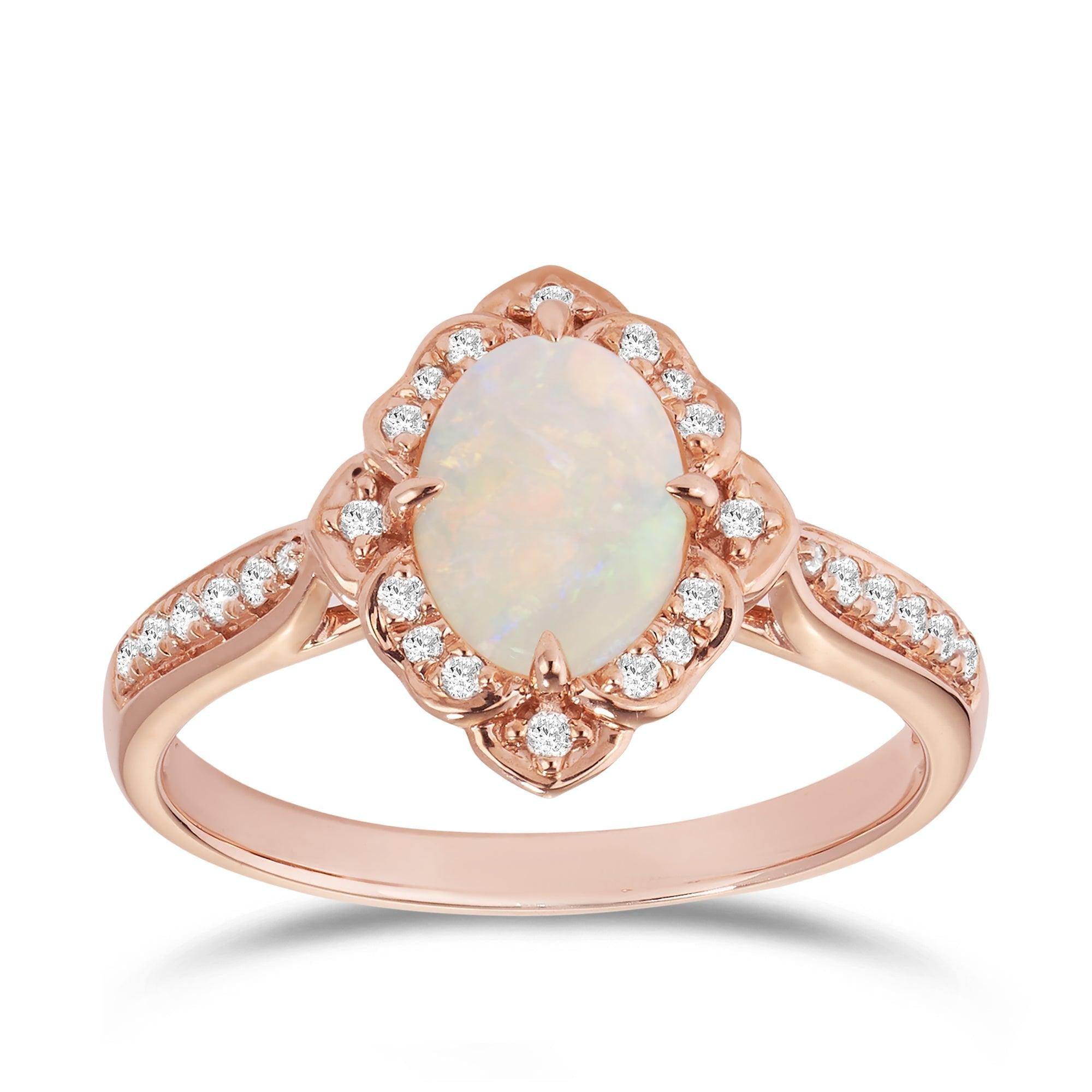 Solid White Opal & Diamond Ring in 9ct Rose Gold - Wallace Bishop