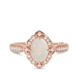 Solid White Opal & Diamond Ring in 9ct Rose Gold