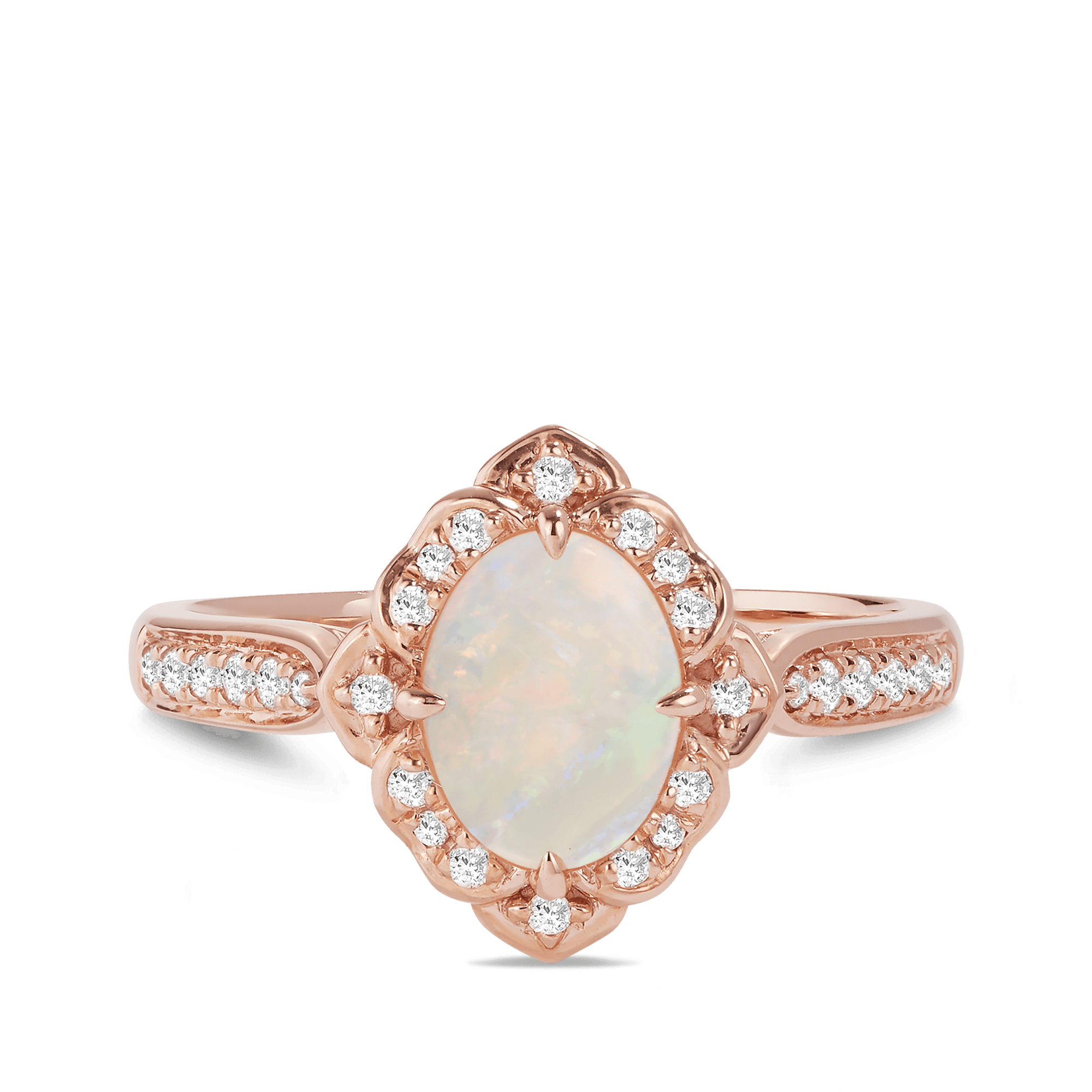 Solid White Opal & Diamond Ring in 9ct Rose Gold