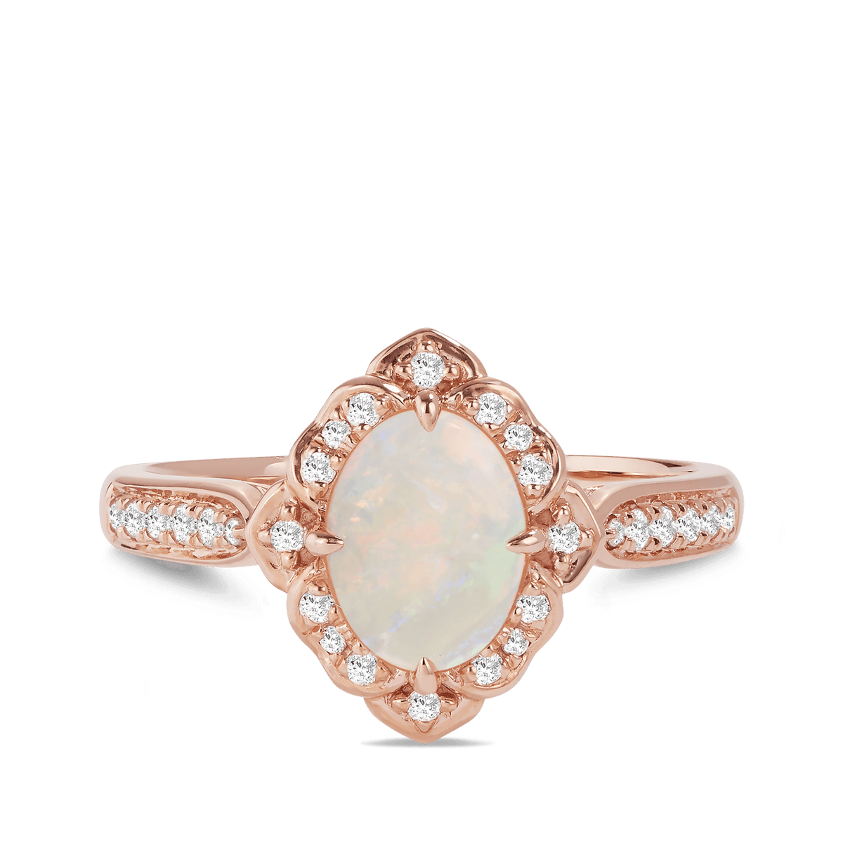 Solid White Opal & Diamond Ring in 9ct Rose Gold - Wallace Bishop