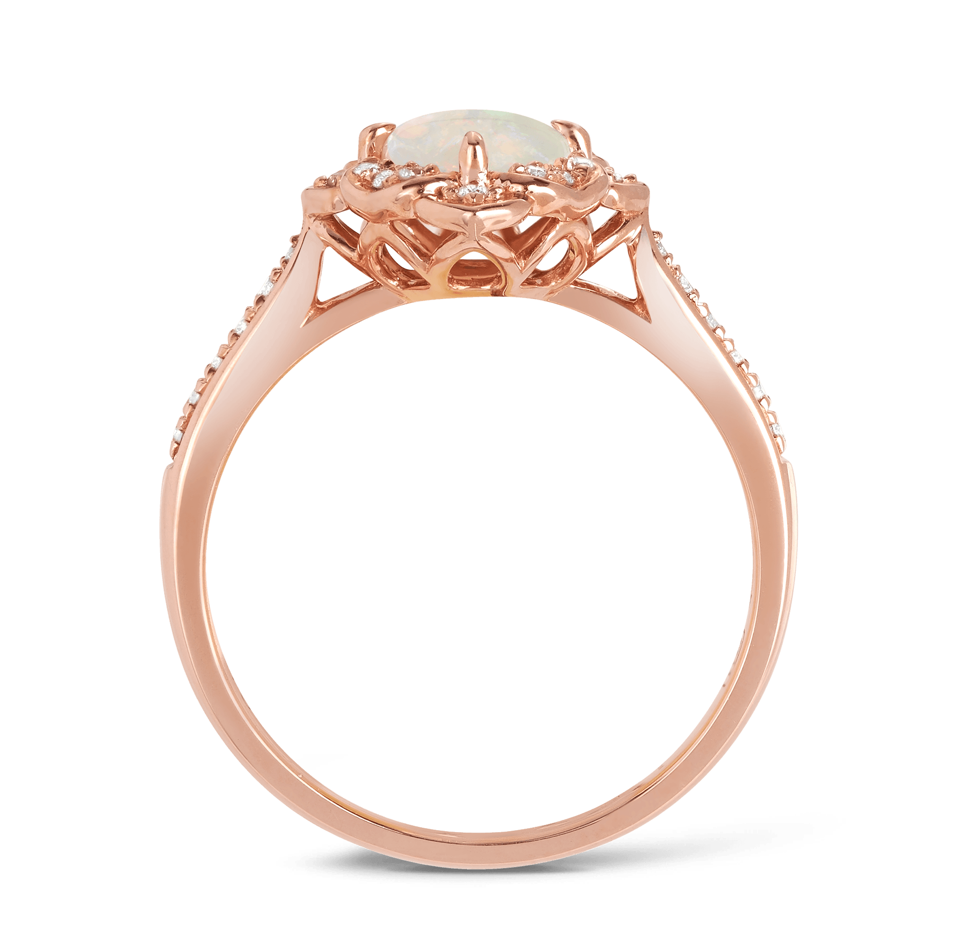 Solid White Opal & Diamond Ring in 9ct Rose Gold
