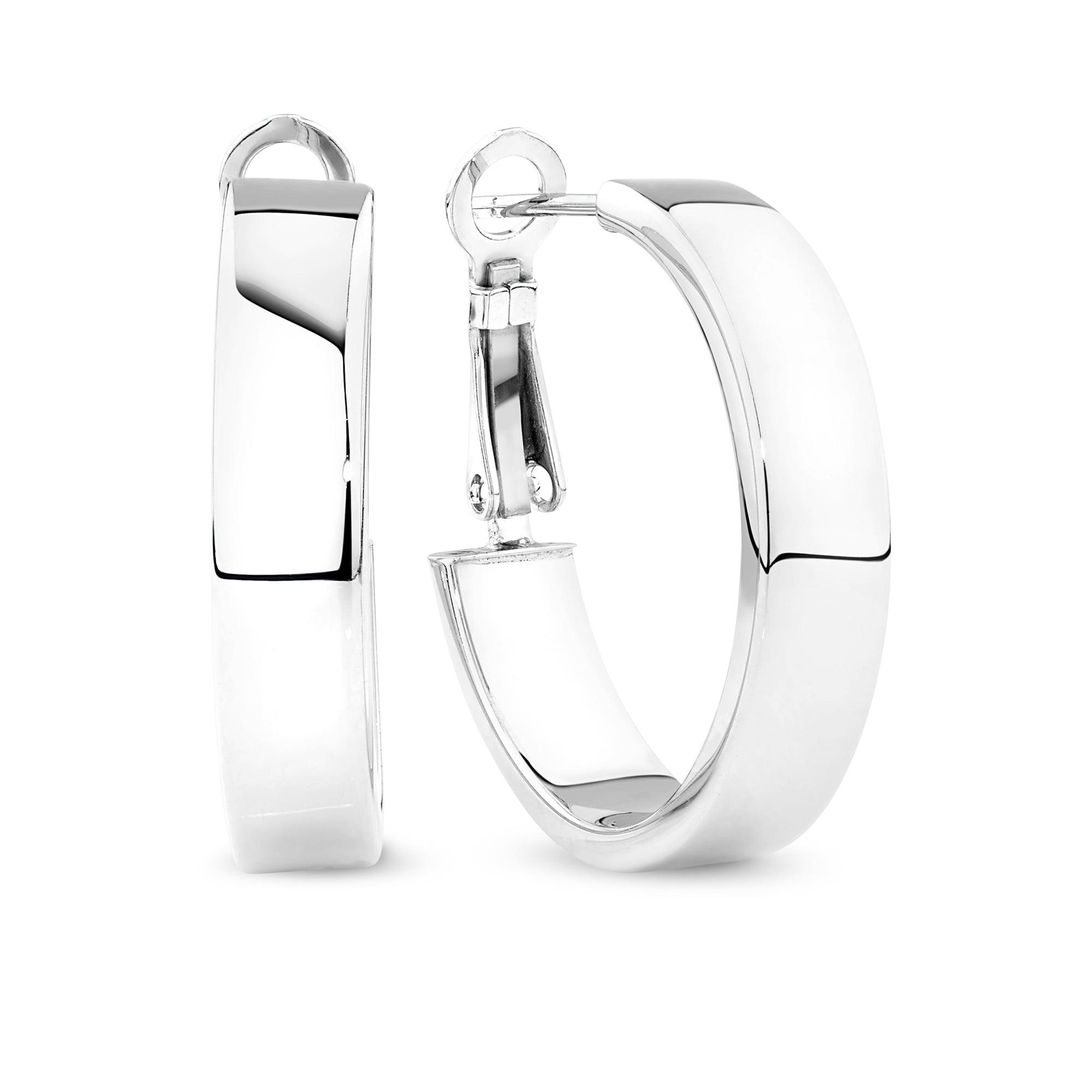 Sterling Silver Rhodium Plate Hoop Earrings