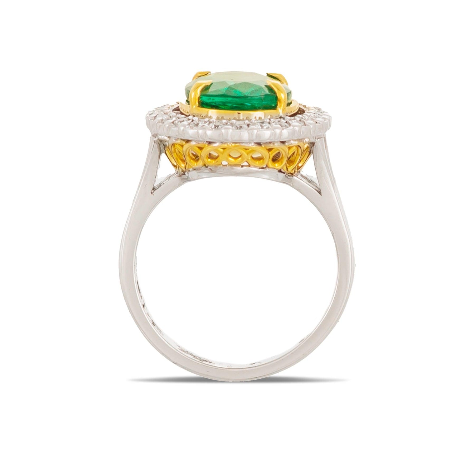 Stuart Bishop Collection Emerald and Diamond Ring in 18ct Yellow and White Gold TDW 0.520 - Wallace Bishop