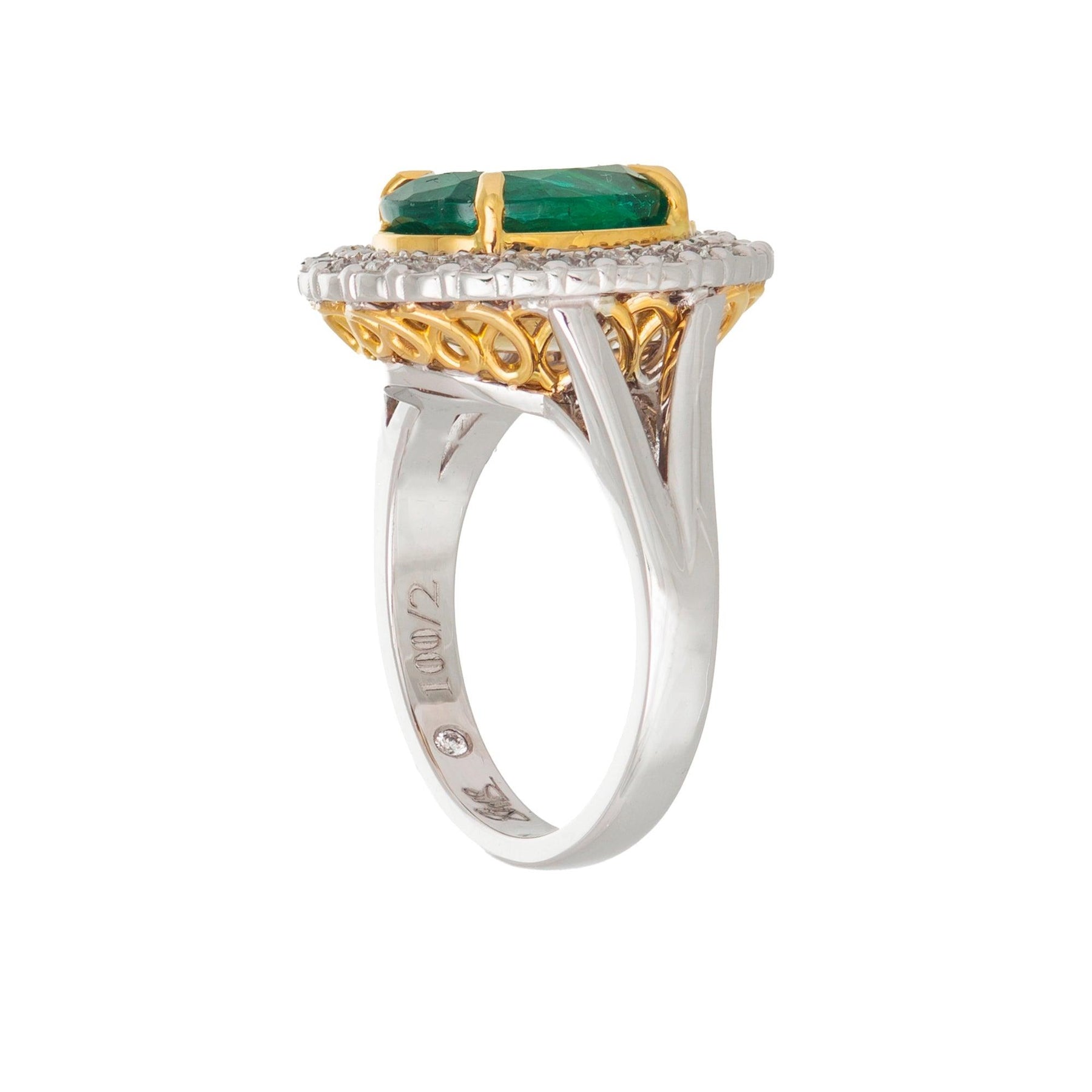 Stuart Bishop Collection Emerald and Diamond Ring in 18ct Yellow and White Gold TDW 0.520 - Wallace Bishop