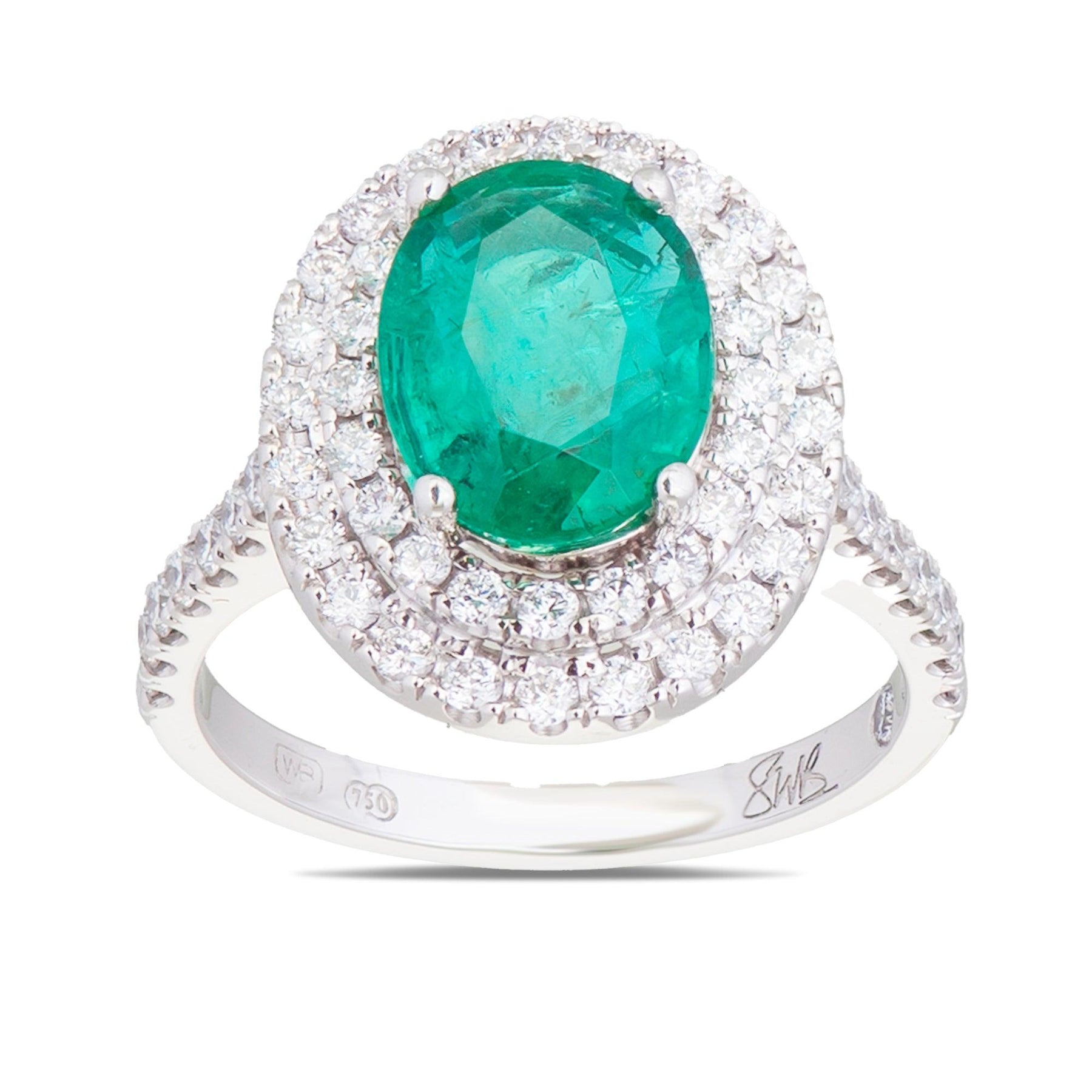 Stuart Bishop Collection Emerald and Diamond Ring in 18ct Yellow and White Gold TDW 1.005 - Wallace Bishop