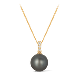 Tahitian Pearl & Diamond Bail Pendant in 9ct Yellow Gold