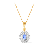 Tanzanite & Diamond Double Halo Pendant in 9ct Yellow and White Gold