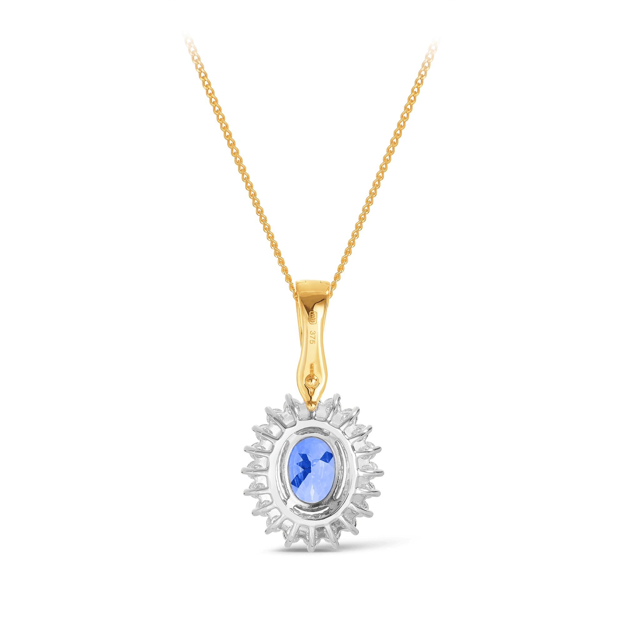 Tanzanite & Diamond Double Halo Pendant in 9ct Yellow and White Gold