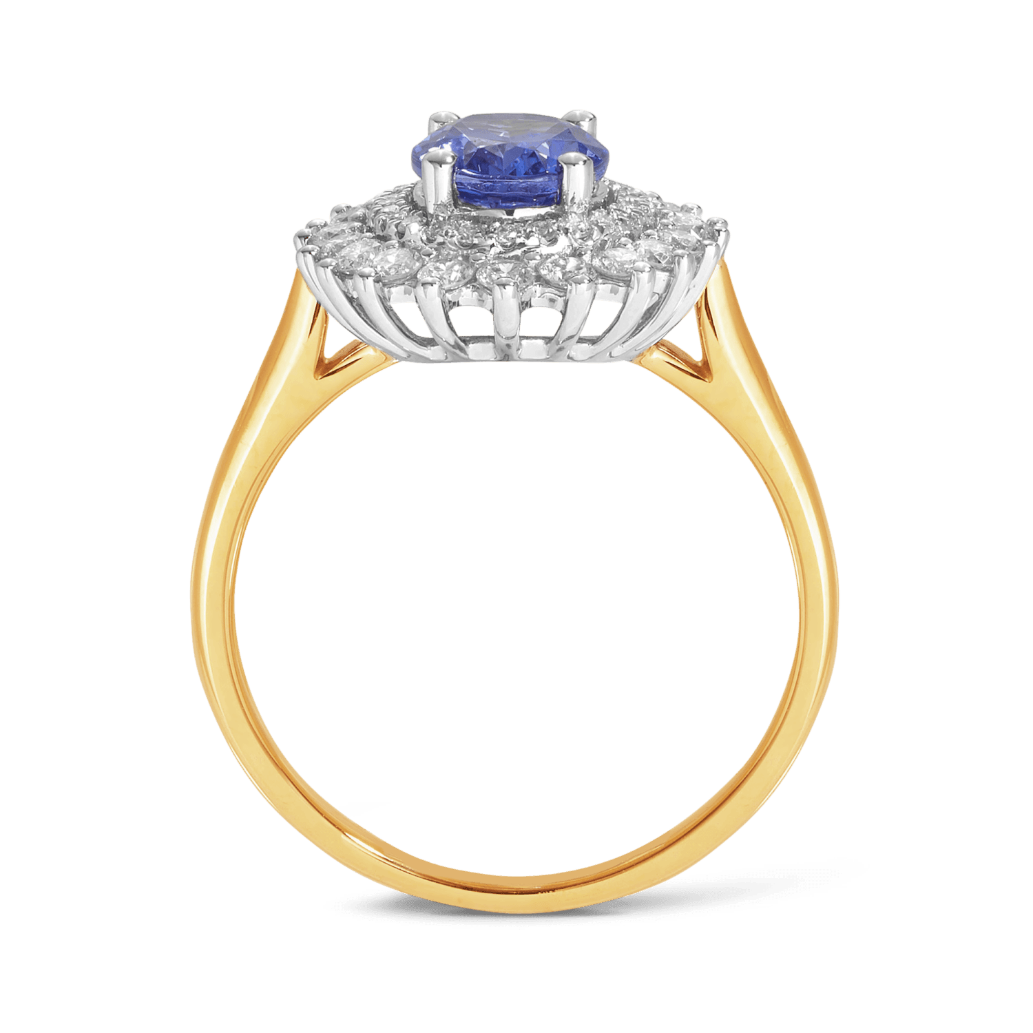 Tanzanite & 0.5ct TW Diamond Double Halo Ring in 9ct Yellow & White Gold