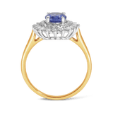 Tanzanite & 0.5ct TW Diamond Double Halo Ring in 9ct Yellow & White Gold