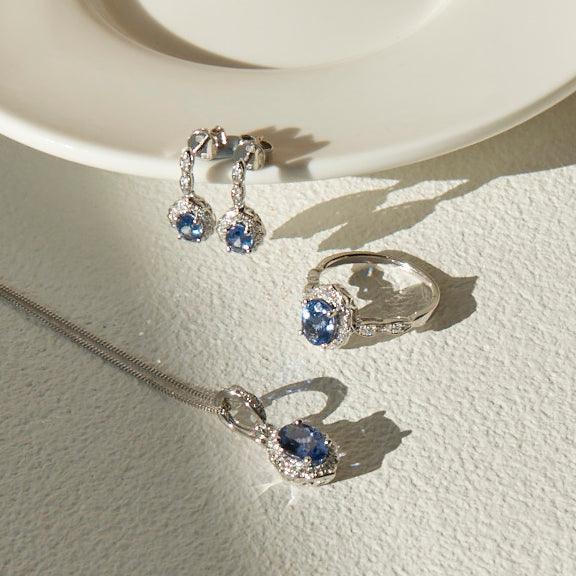 Tanzanite and Diamond Drop Earrings in 9ct White Gold
