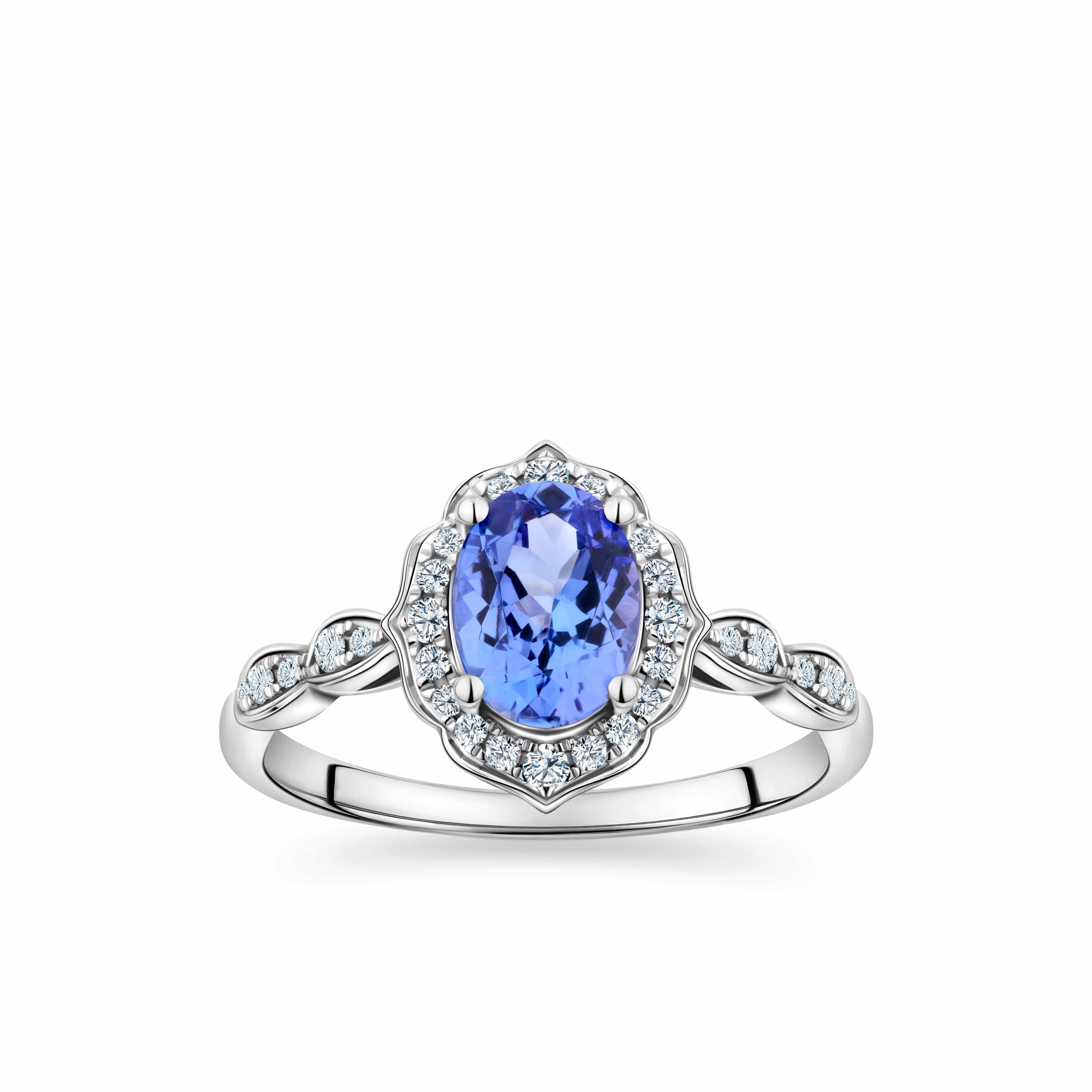 Tanzanite & Diamond Ring in 9ct White Gold