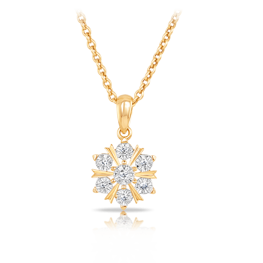 TDW 0.042ct Diamond Snowflake Pendant in 9ct Yellow Gold