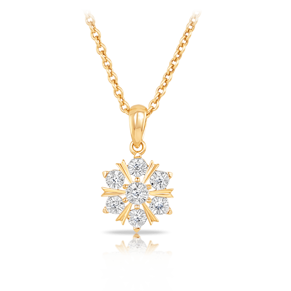TDW 0.042ct Diamond Snowflake Pendant in 9ct Yellow Gold - Wallace Bishop