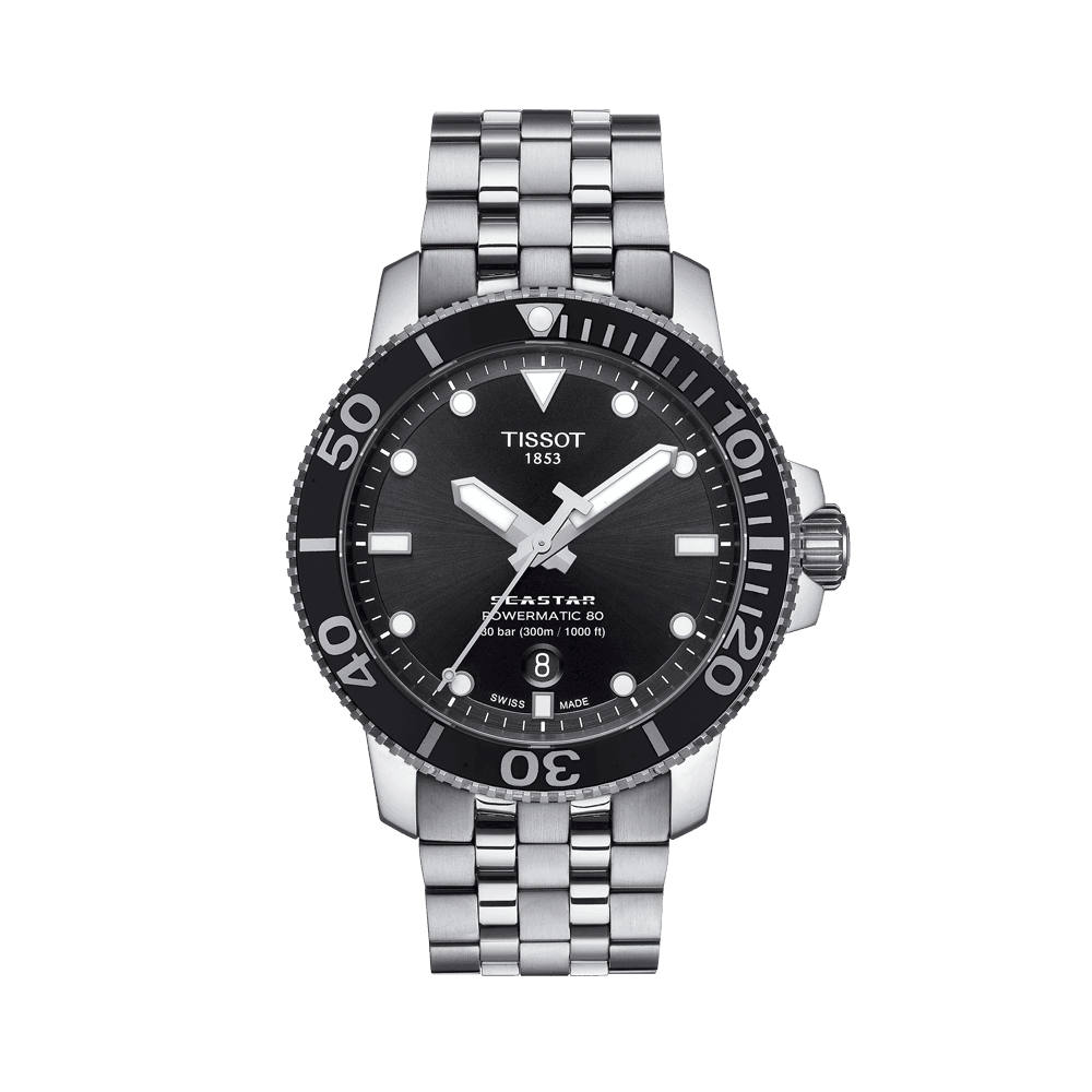 Tissot Men's Seastar Stainless Steel Automatic Diver Watch Black Dial T120.407.11.051.00