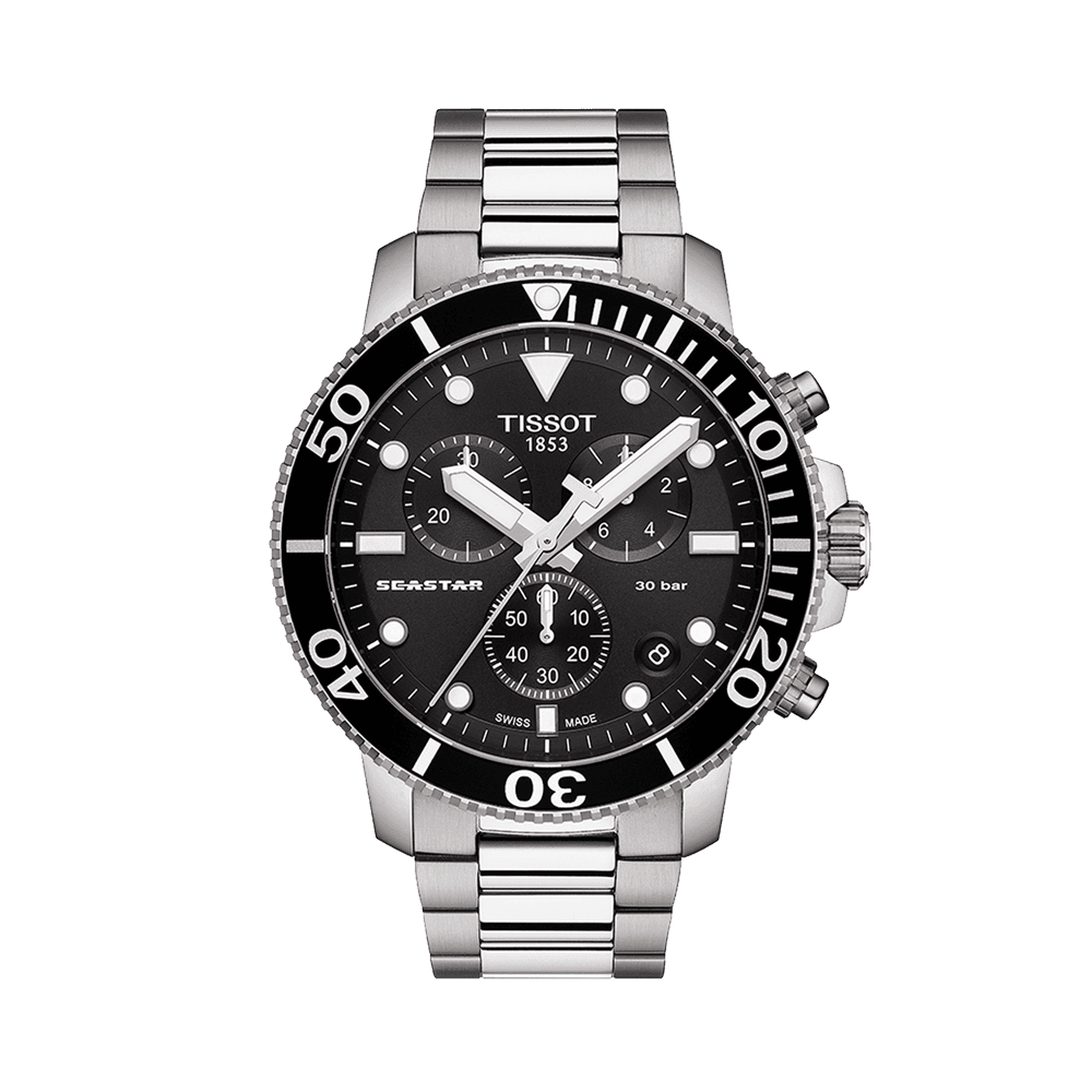 Tissot Men's Seastar Stainless Steel Quartz Chronograph Diver Watch Black Dial T120.417.11.051.00