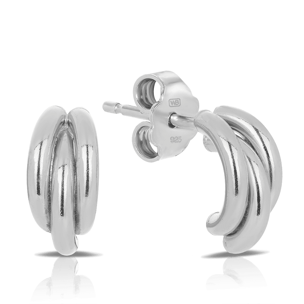 Trio Curve Stud Hoop Earrings in Sterling Silver - Wallace Bishop