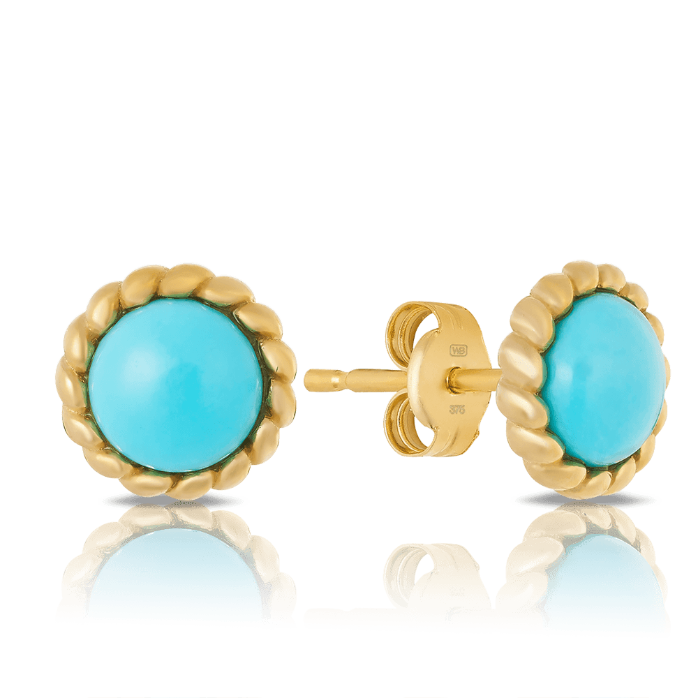 Turquoise Stud Earrings in 9ct Yellow Gold