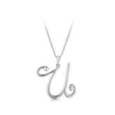 'U' Initial Diamond Pendant in Sterling Silver - Wallace Bishop