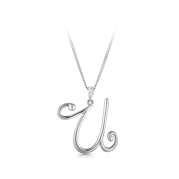 'U' Initial Diamond Pendant in Sterling Silver - Wallace Bishop