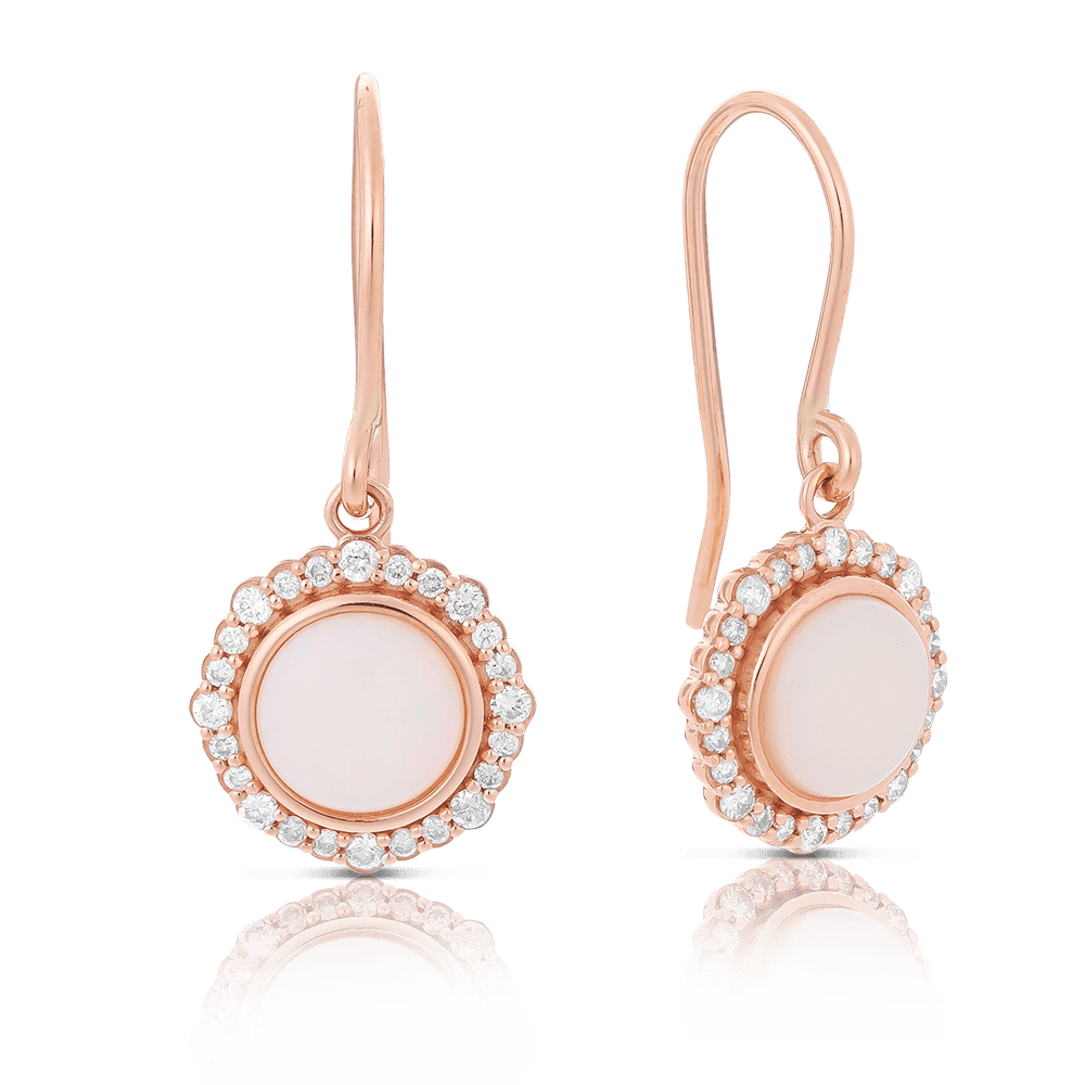 White Opal & Diamond Drop Earrings in 9ct Rose Gold - Wallace Bishop