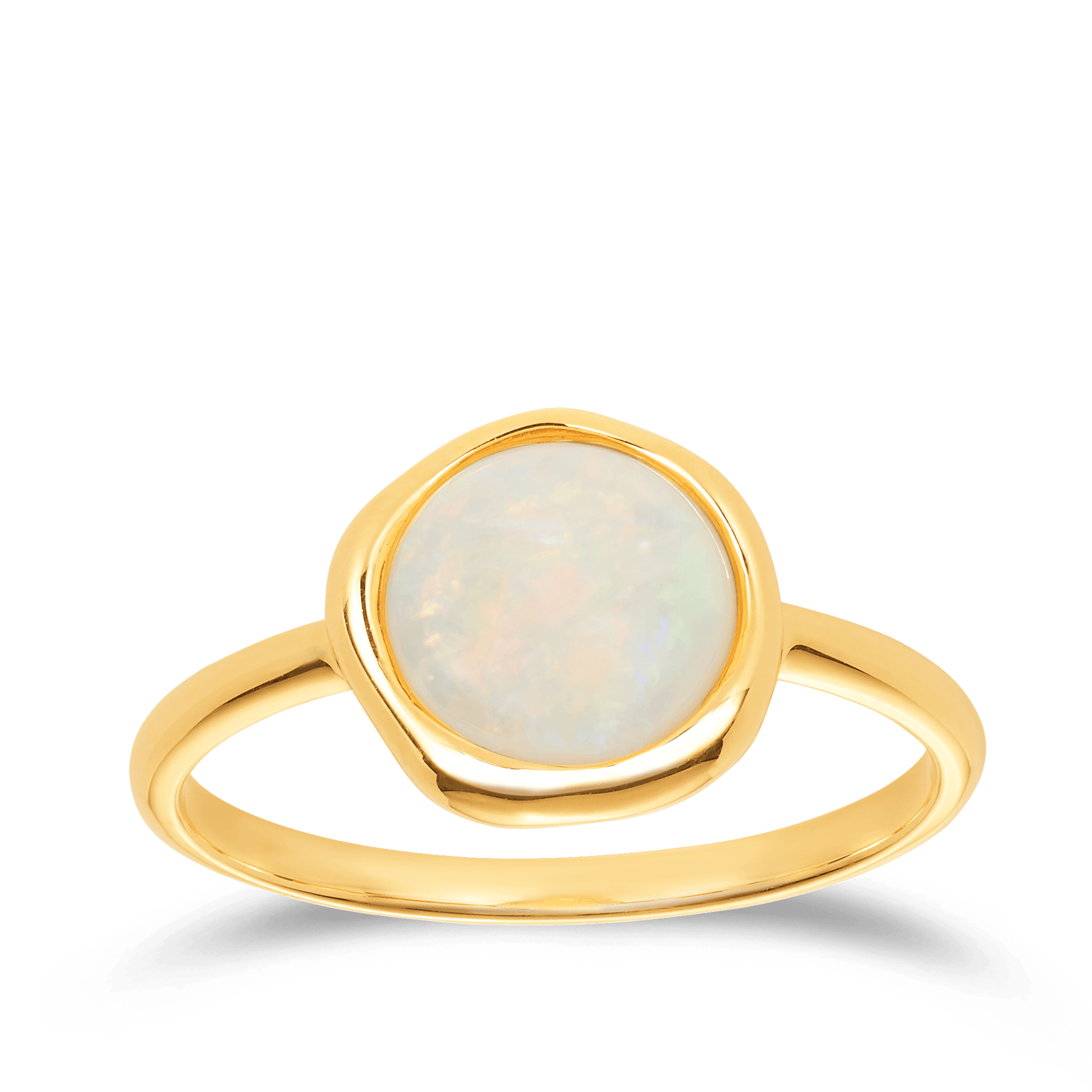 White Opal Round Ring in 9ct Yellow Gold