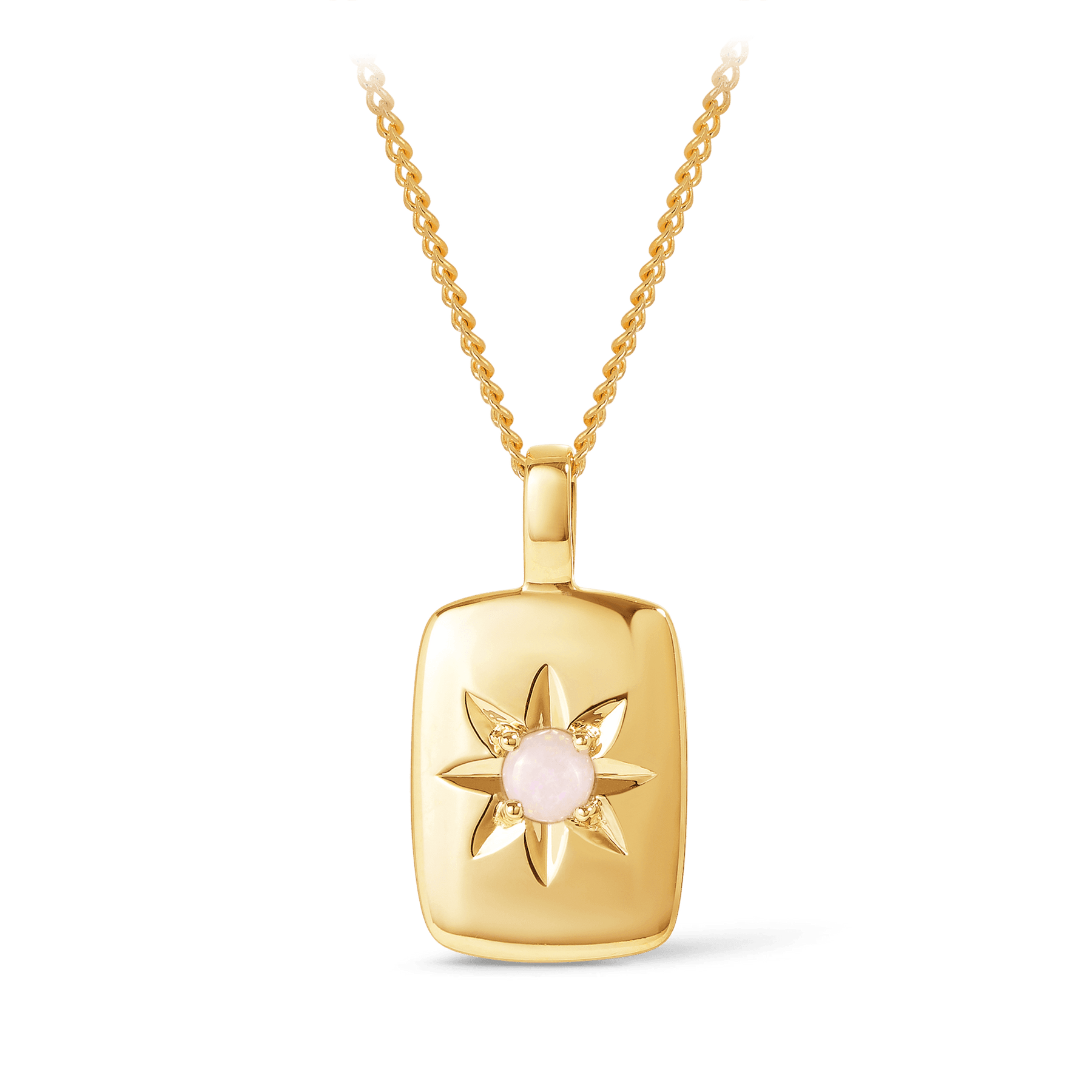 White Opal Star Set Rectangular Pendant in 9ct Yellow Gold - Wallace Bishop