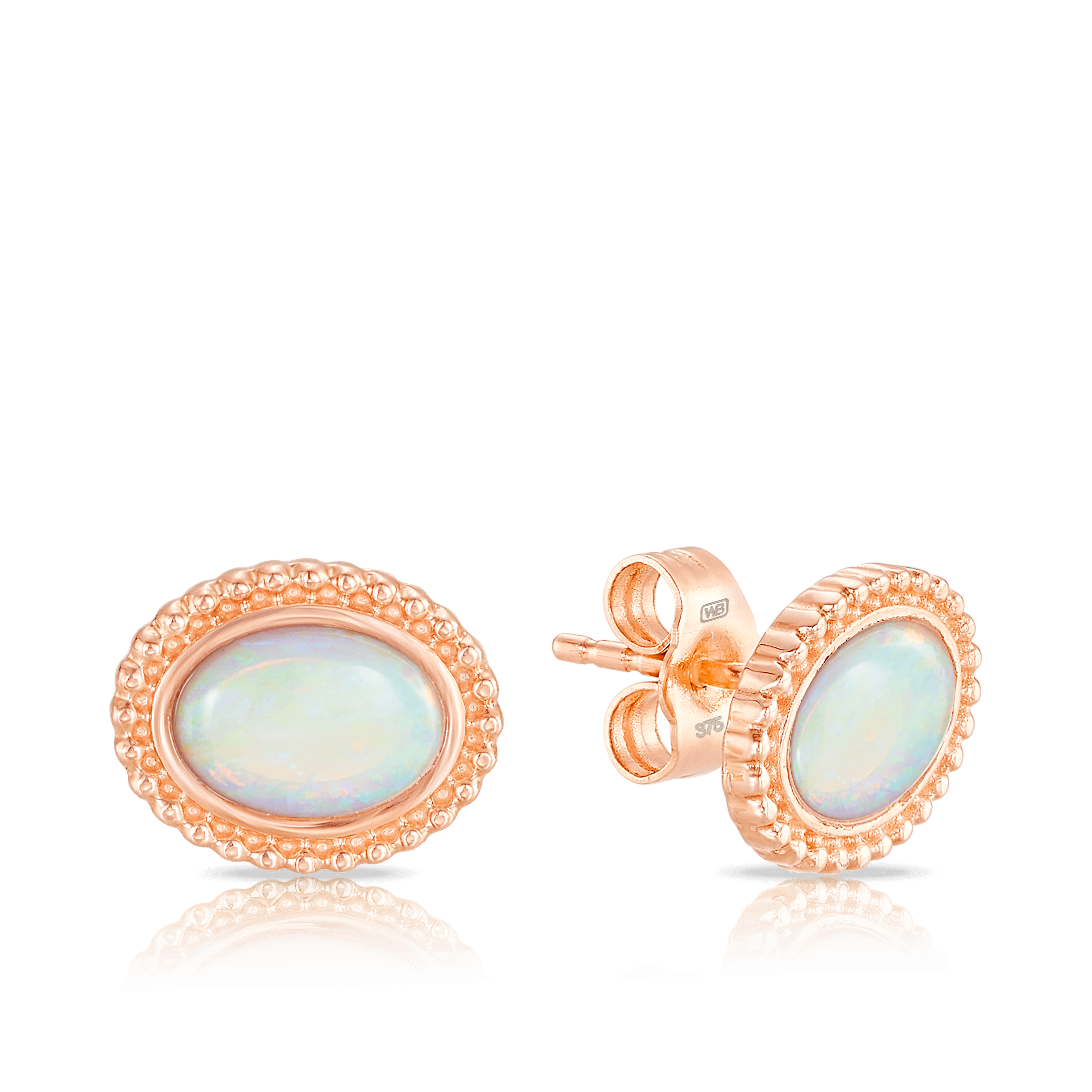 White Opal Stud Earrings in 9ct Rose Gold