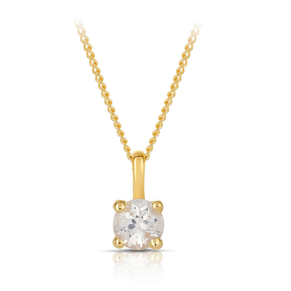 White Topaz Round Pendant in 9ct Yellow Gold