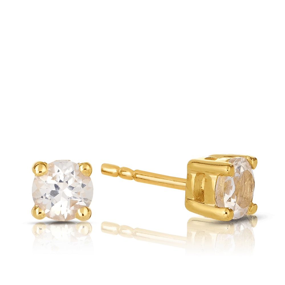 White Topaz Round Stud Earrings in 9ct Yellow Gold