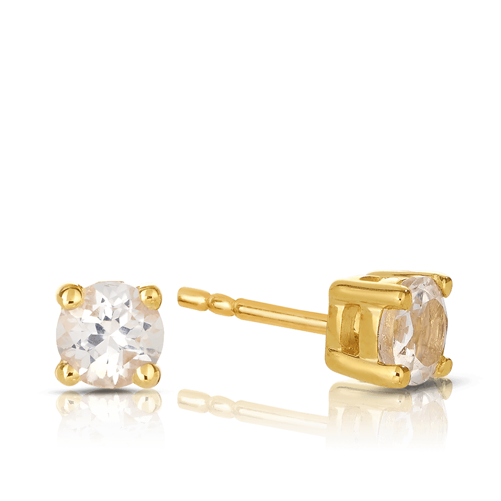 White Topaz Round Stud Earrings in 9ct Yellow Gold
