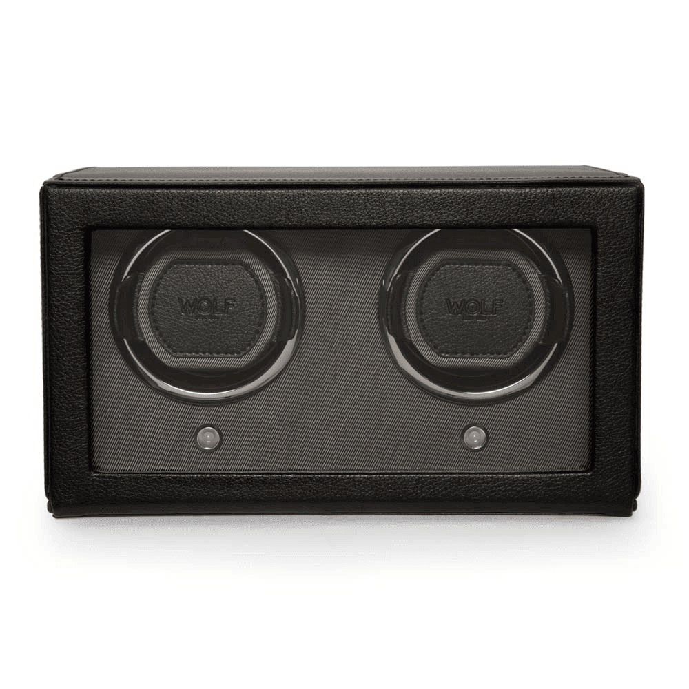 Wolf Cub Black Leather Double Automatic Watch Winder with Cover 461203