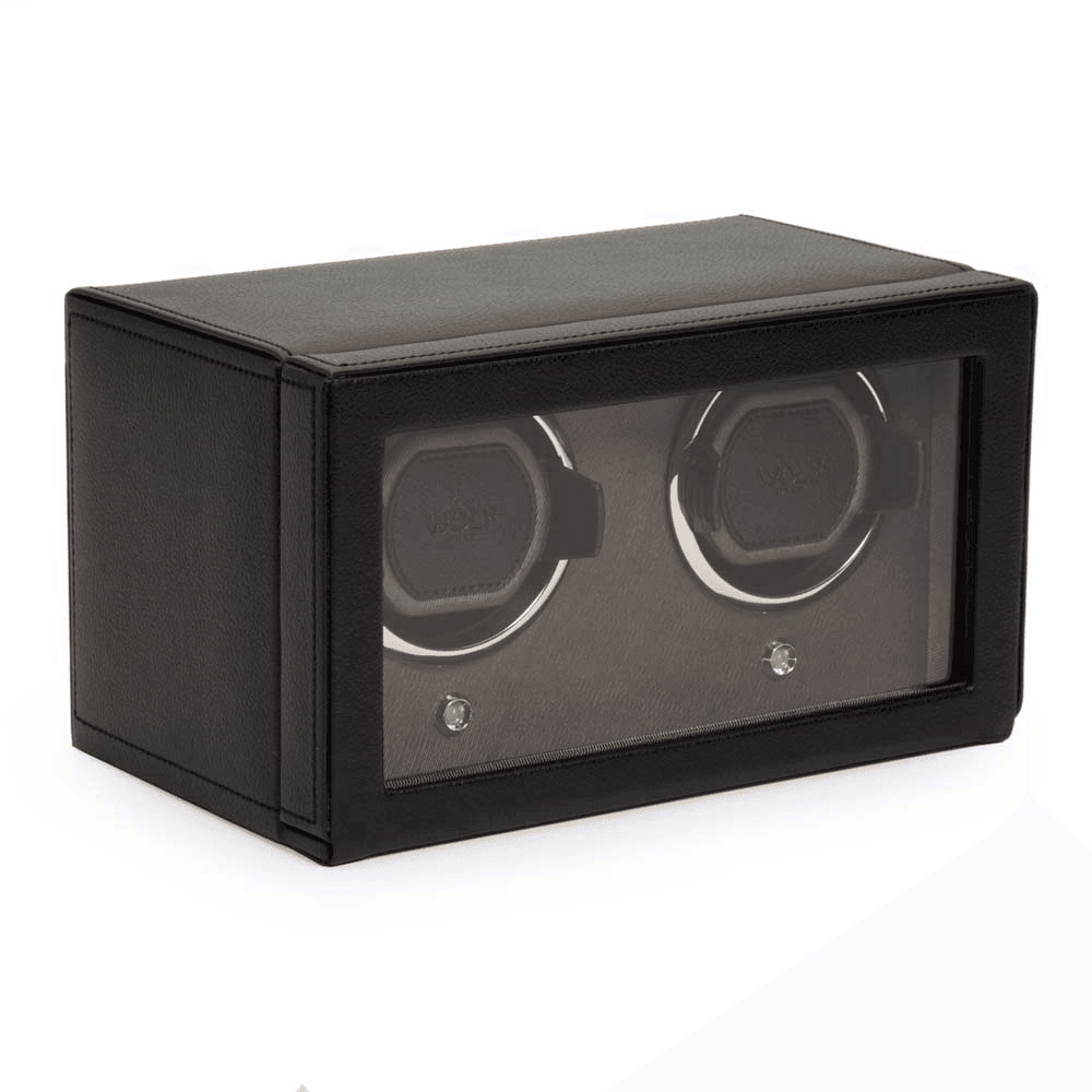 Wolf Cub Black Leather Double Automatic Watch Winder with Cover 461203