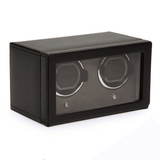 Wolf Cub Black Leather Double Automatic Watch Winder with Cover 461203
