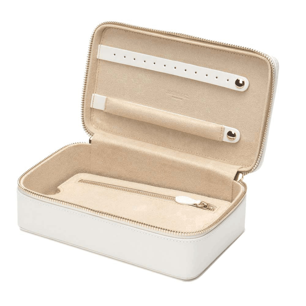 WOLF Marrakesh White Leather & Cream Zip Case - Wallace Bishop