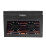 Wolf Roadster Black Leather & Wood Grain Double Automatic Watch Winder with Storage 457256